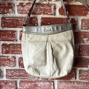 Coach grey Cream Leather Shoulder Bag with pleat and short tote shoulder strap